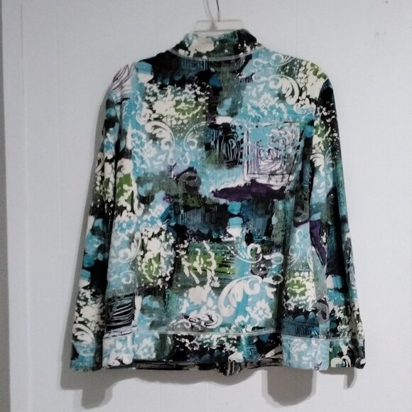 Additions by Chico's Funky Floral Abstract multi-color Zip Light Jacket Size 2 - Picture 7 of 16